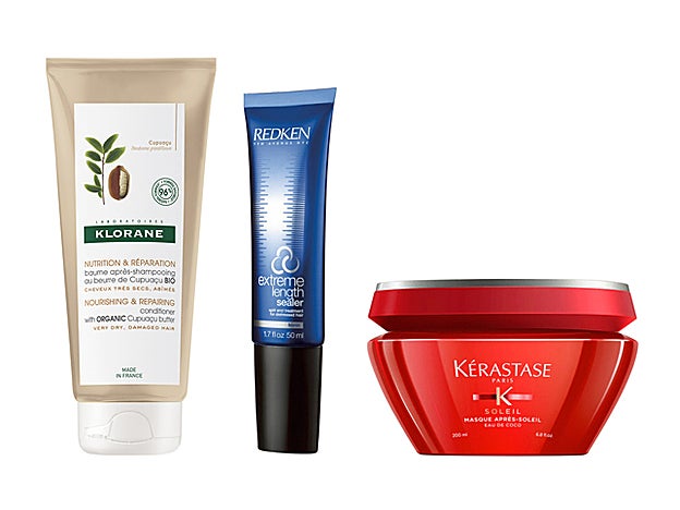 Bálsamo para después del champú Cupuaçu de Klorane (13,19 €). Regenerador puntas abiertas Extreme Sealer de Redken (28,70 €). Mascarilla Reparación Solar de Kérastase (38,60 €).