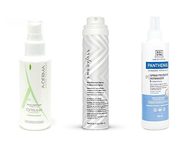 1. A-DermaCytelium Spray (8,80 euros en Mifarma). 2. Smoovall Skin Contact (16 euros en smoovall.es). 3. Soivre Spray Cuidados Especiales Panthenol (11 euros en Pharmacius.com).