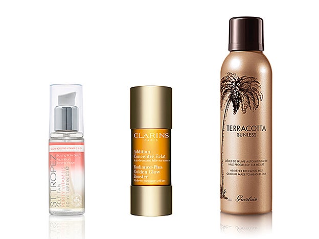 Self Tan Purity Vitamin Serum de St. Tropez (28 €). Addition Concentré Eclat de Clarins (28,50 €). Terracotta Sunless de Guerlain (52,70 €).