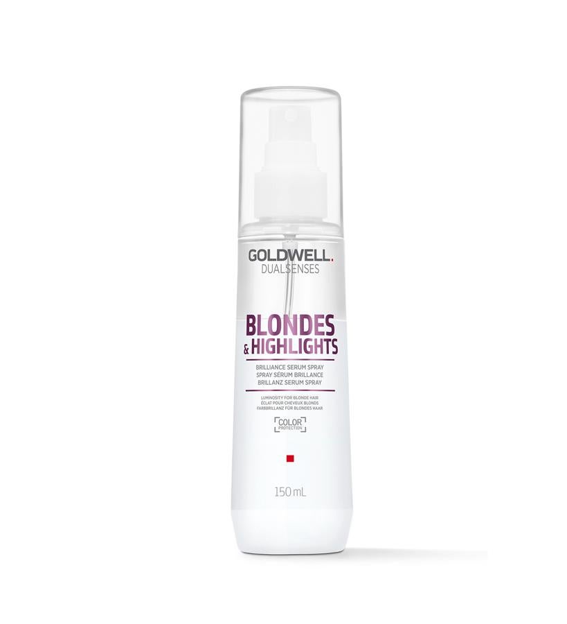Sérum en spray que facilita el peinado y aporta un nuevo brillo al color rubio, además de actuar como protector térmico. Blondes & Highlights Brilliance Serum Spray de Goldwell ( 20,70 €).