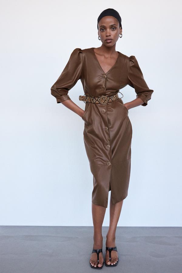 Marrn Vestido Zara Polipiel Fotos: Los 10 Vestidos De Efecto Piel Ms  Bonitos Y Favorecedores