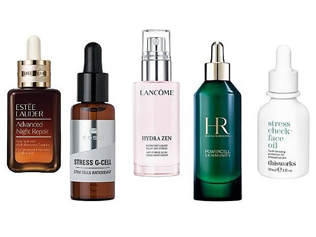 1. ESTÉE LAUDER. Advanced Night Repair (150 €). 2. KOSEI. Stress G-Cell (25,90 €). 3. LANCÔME. Hydra Zen Anti-Stress Glow Liquid Moisturizer (61 €). 4. HELENA RUBINSTEIN. Powercell Skinmunity (161 €). 5. THIS WORKS. Stress Check Face Oil (40,95 €, en Sephora).