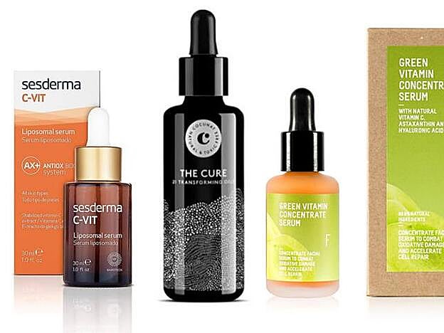 Sérum C-Vit Liposomal de Sesderma, con propiedades hidratantes, antioxidantes e iluminadoras (30 euros); The Cure de Cocunat, que contiene 20 veces más Vitamina C que la naranja (49,90 euros); y Green Vitamin Concentrate Serum de Freshly Cosmetics, con una elevada concentración en vitamina C vegetal (35 euros).