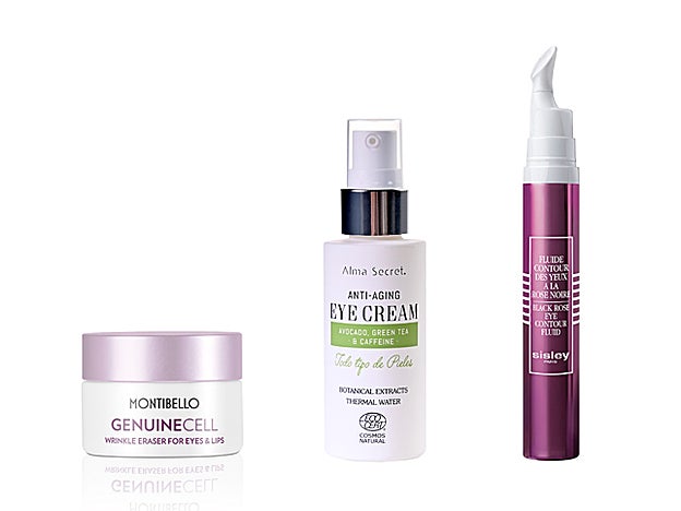 Wrinkle Eraser For Eyes & Lips Genuine Cell de Montibello (52,60 €). Anti-Aging Eye Cream de Alma Secret (30 €). Fluide Contour des Yeux à la Rose Noire de Sisley (119 €).