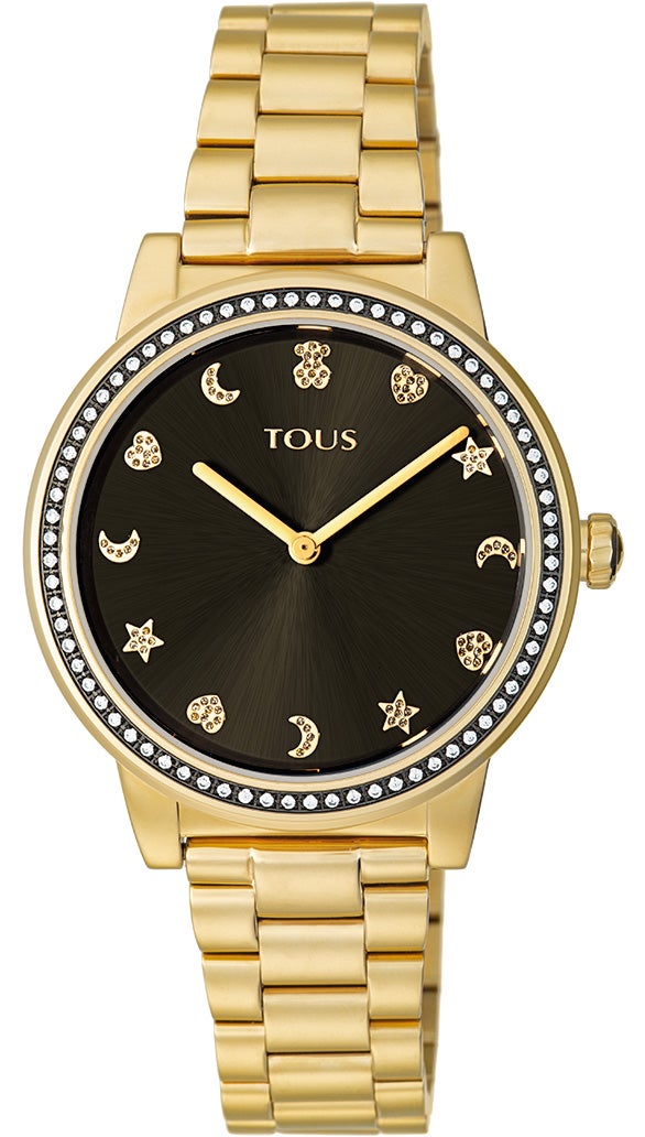 Reloj Nocturne de acero dorado con bisel de circonitas, de Tous.