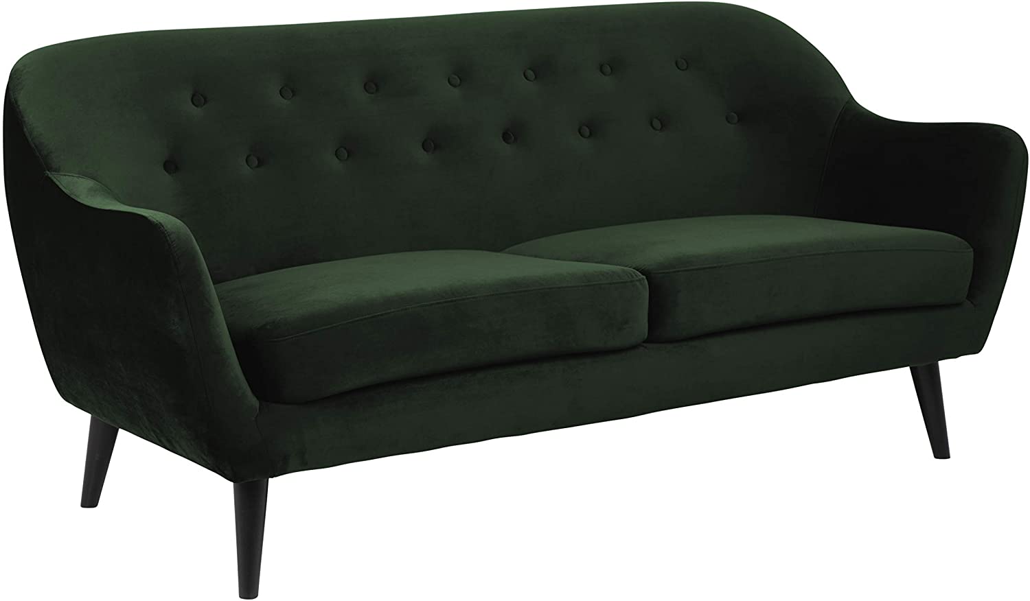 Este  elegante sofá de dos plazas  y media en terciopelo verde musgo y diseño de inspiración retro pasa de 635 a 411 euros durante las ofertas del Amazon Prime Day.