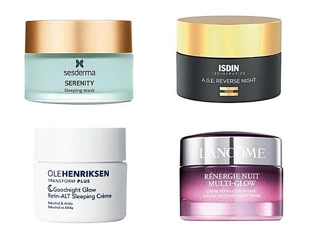 1. SESDERMA. Serenity Sleeping Mask (29,95 €). 2. ISDIN. A.G.E. Reverse Night (80,95 €). 3. OLEHENRIKSEN. Goodnight Glow (52,99 €, solo en Sephora). 4. LANCOME. Rénergie Nuit Multi-Glow (123 €).