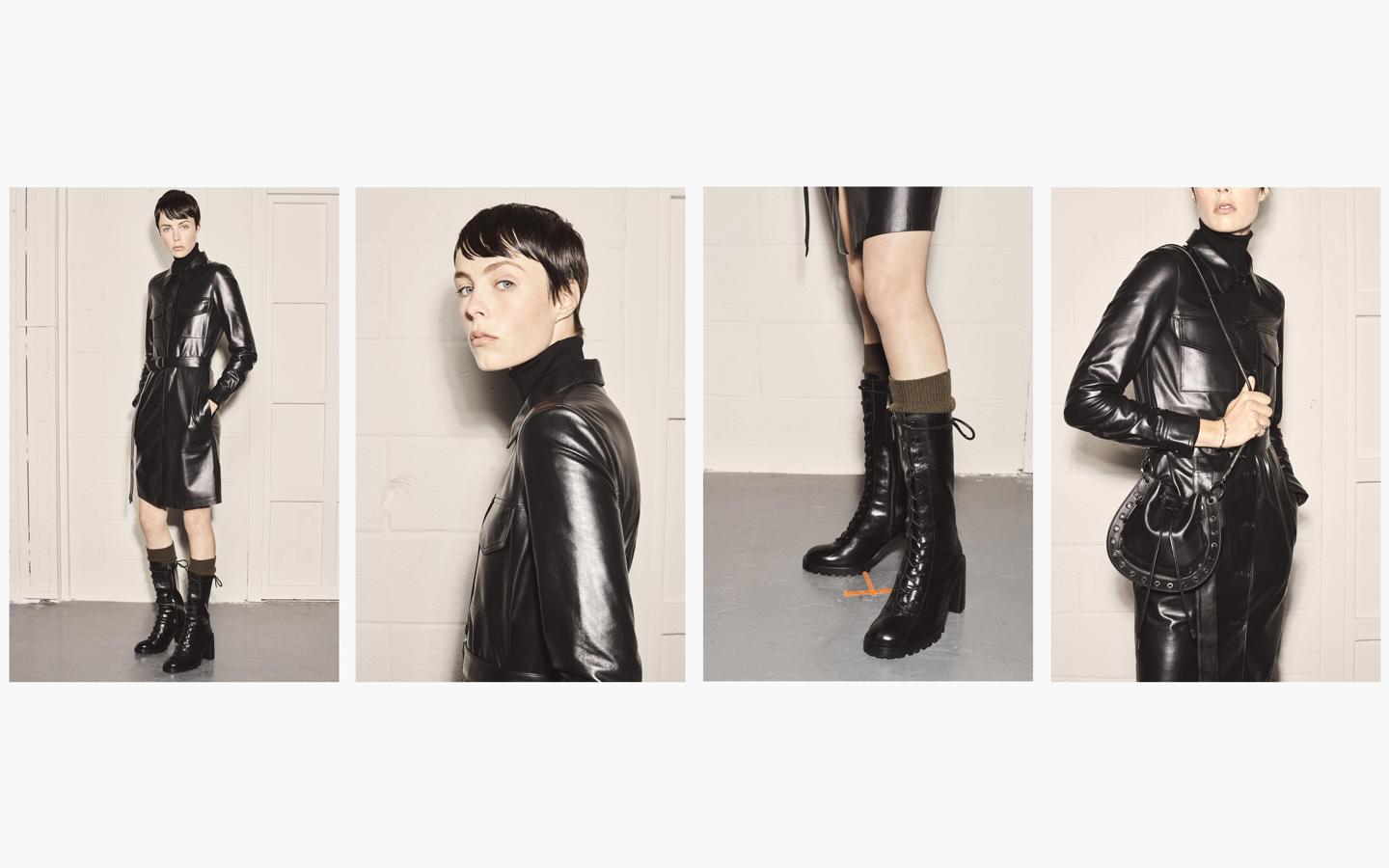 Este vestido efecto piel de la colección SRPLS cuesta 159 euros, el mismo precio de las botas de inspiración militar.