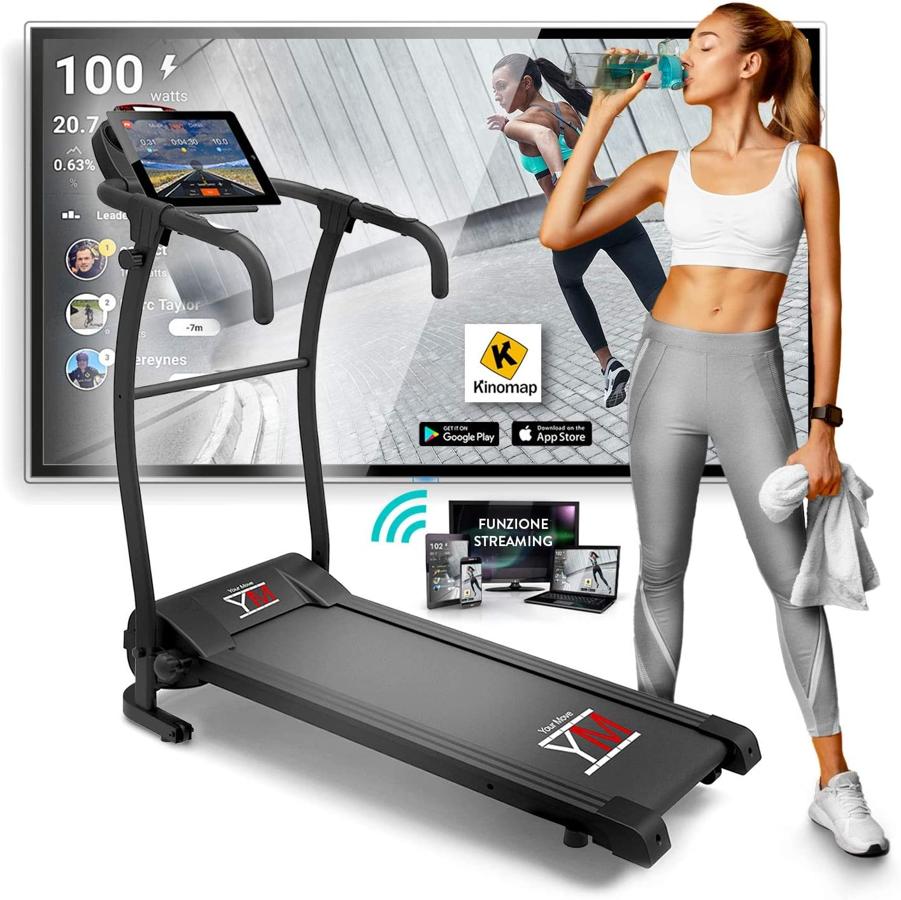 Perfecta para los más exigentes, esta cinta de correr compacta te ayudará a ponerte en forma desde casa gracias a sus 12 programas de entrenamiento preestablecido, con diferentes sesiones grabadas. Además, tiene una app incorporada con posibilidad de control desde el móvil, así como realizar función espejo en una Smart TV o reproducir vídeos de entrenamiento.