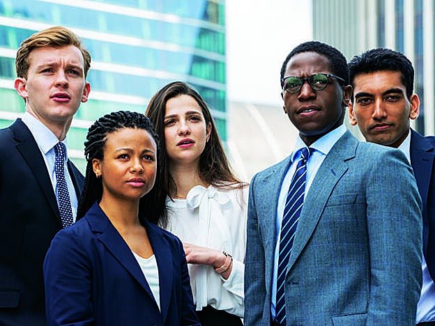 El quinteto protagonista de Industry (HBO), la nueva serie que produce y (en parte) dirige Lena Dunham.