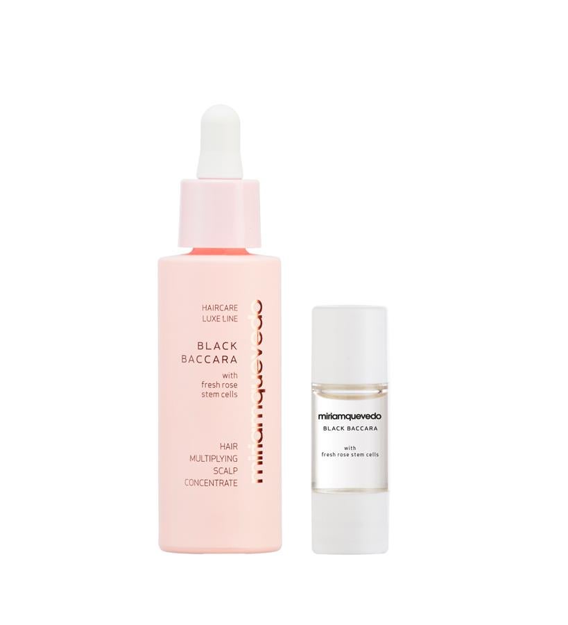 Tratamiento intensivo que estimula el crecimiento del cabello desde la raíz, tiene propiedades antiinflamatorias, antioxidantes y reguladoras del sebo, y protege contra la contaminación y el daño de los rayos UV. Este protocolo en dos pasos incluye un exfoliante previo para preparar el cuero cabelludo y eliminar, toxinas, impurezas y células muertas de la piel. Hair Multiplying Scalp Concentrate + Pre-Treatment Exfoliator de Miriam Quevedo (50,00 €).