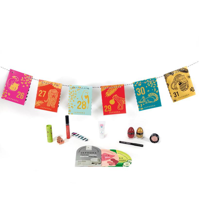 Este calendario se empieza el día de Navidad y se finaliza el día de Año Nuevo. Seis días para descubrir las 12 sorpresas beauty que hay escondidas detrás de sus animales salvajes.  Calendario 12 Wild Wishes de Sephora Collection  (24,99 €).