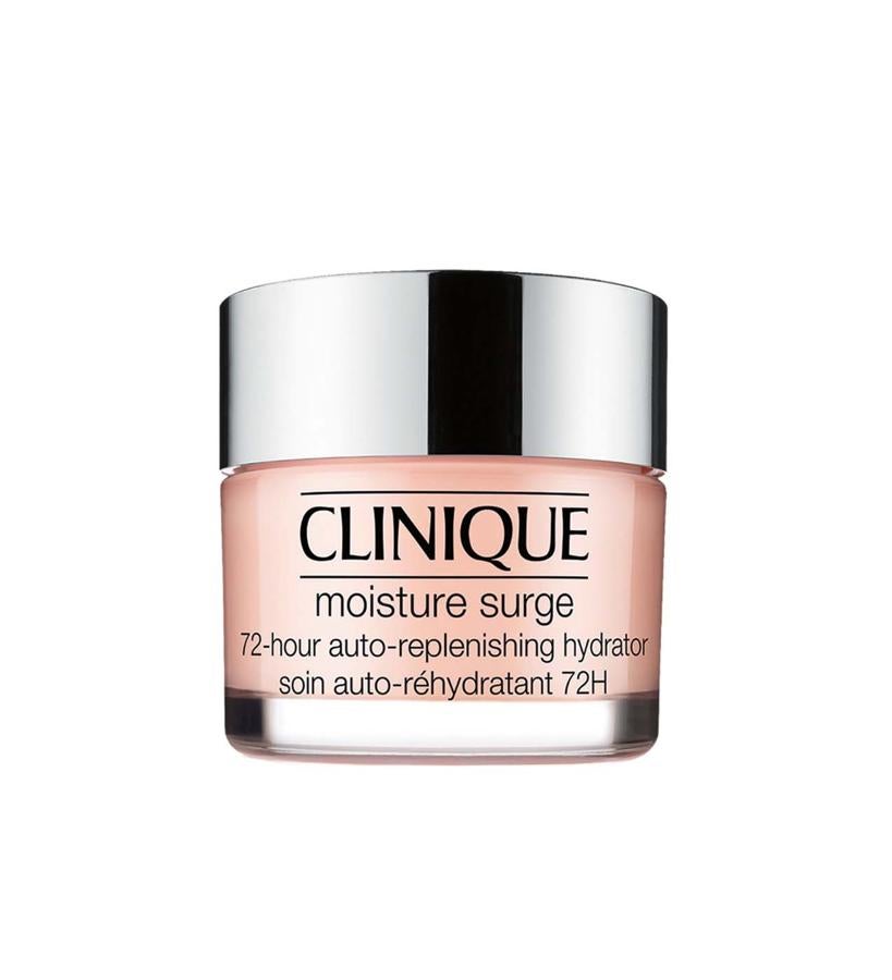 Su tecnología auto-rehidratante, con jugo de aloe activado, ayuda a la piel a rehidratarse por sí misma de forma continua. Aparte, la sella para mantenerla siempre hidratada, fresca y luminosa. Contiene ácido hialurónico, que permite una acción continua durante 72 horas, incluso después de lavarse la cara. Apta para todos los tipos de piel, es 100% libre de perfumes y no provoca granos.  Gel-crema Auto-rehidratante Moisture Surge 72-Horas de Clinique  (36 €).