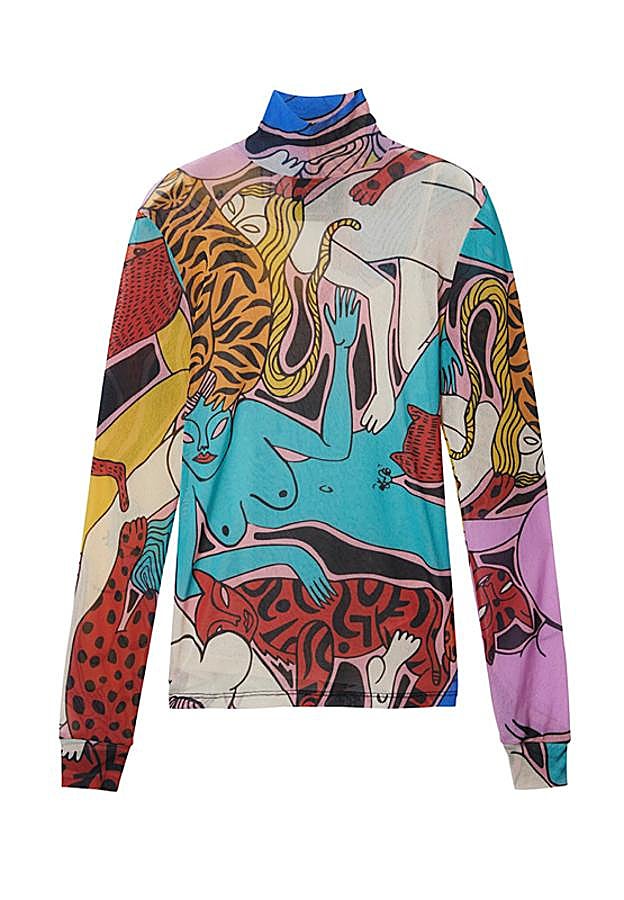 Jersey de cuello vuelto estampado, de la colección Planeta Evasión de Miranda Makaroff para Desigual.