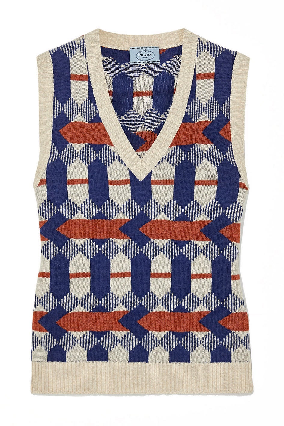 Chaleco de lana con estampado geométrico, de Prada (550 €).