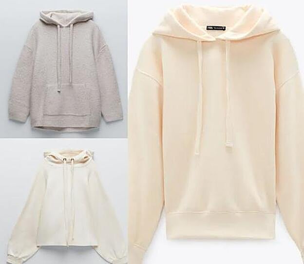 Sudadera beige con capucha similares a las de Vicky Martín Berrocal que puedes comprar en Zara.