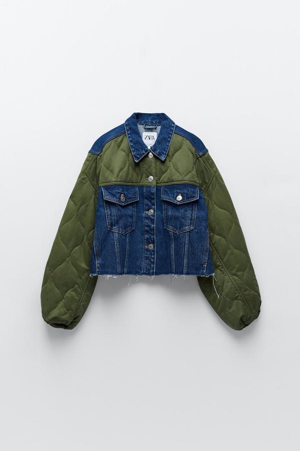 Cazadora híbrida de tejido vaquero y tela de anorak acolchada, de Zara (39,99 €).