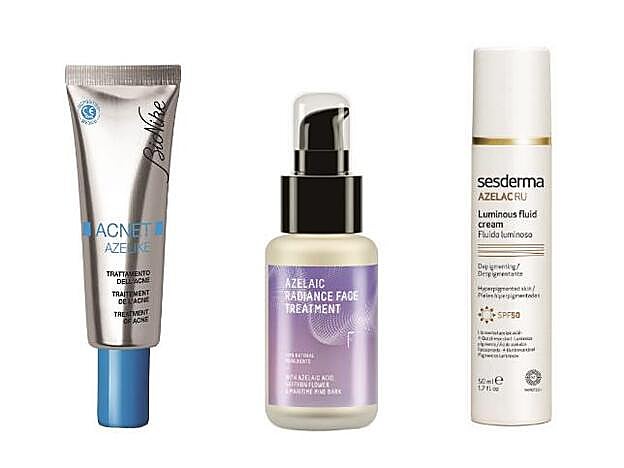BIONIKE. Aknet Azelike (22,49 €). FRESHLY. Azelaic Radiance Face Treatment (35 €). SESDERMA. Azelac Ru Luminous Fluid Cream (34,95 €).