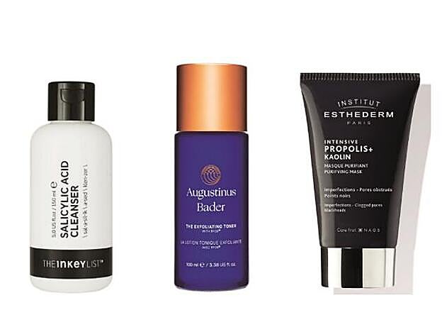 THE INKEY LIST. Salicylic Acid Cleanser (11,95 €, solo en Sephora). AUGUSTINUS BADER. The Exfoliating Toner (80 €). NSTITUT ESTHEDERM. Propolis + Masque Purifiant (30,50 €).