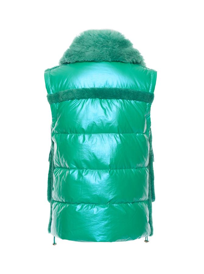 Chaleco acolchado en color turquesa con parte delantera de pelo suave, de Cyrana.