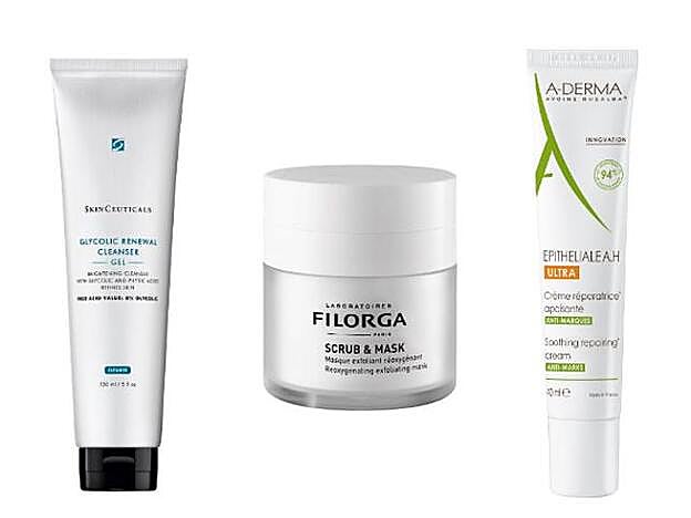 1. SKINCEUTICALS. Glycolic Renewal Cleanser (35,70 €). 2. FILORGA. Scrub &amp; Mask (46,90 €). 3. A-DERMA. Epitheliale A.H. Duo (12,80 €).