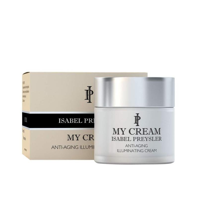 Mejora la densidad de la piel y aporta firmeza y elasticidad gracias a su tecnología basada en las células madre. Además, repara los tejidos dañados por los efectos de la edad y contiene un complejo iluminador que combate la formación de manchas e ilumina la piel, y también protege la piel de los radicales libres, manteniendo el tono más uniforme.  Crema Antiedad Ilumiandora de MY Cream Isabel Preysler  (49 €).