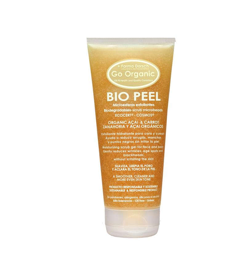 Exfolia la piel sin agredirla, ya que se trata de partículas esféricas sin aristas (a diferencia de otros exfoliantes naturales) dejándola suave y limpia, rejuvenece la textura y aclara el tono de la piel, y, además, ayuda a eliminar pequeñas arrugas, manchas, brillos y puntos negros sin irritar la piel.  Exfoliante Facial y Corporal Bio Peel de + Farma Dorsch  (24,50 €).