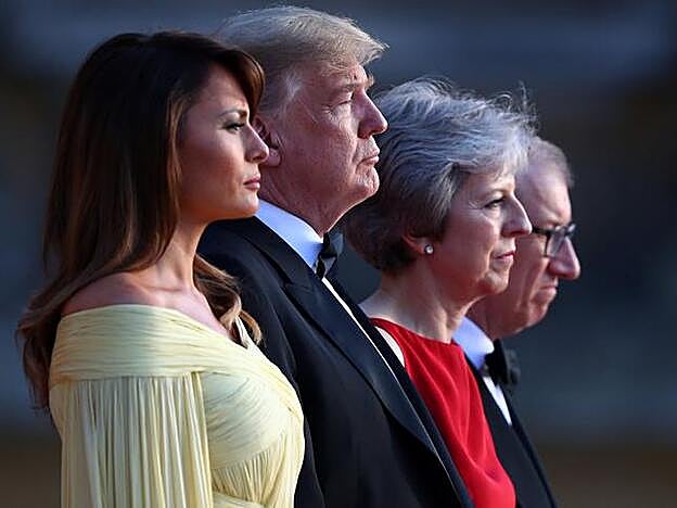 La cara de circunstancias del marido de Theresa May durante el encuentro con los Trump en Blenheim Palace fue antológica.