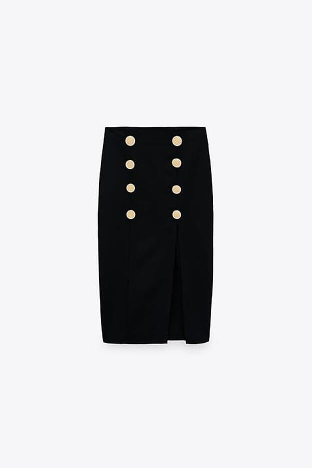 Falda midi de color negro de la nueva colección de primavera de Zara (29,99 euros)