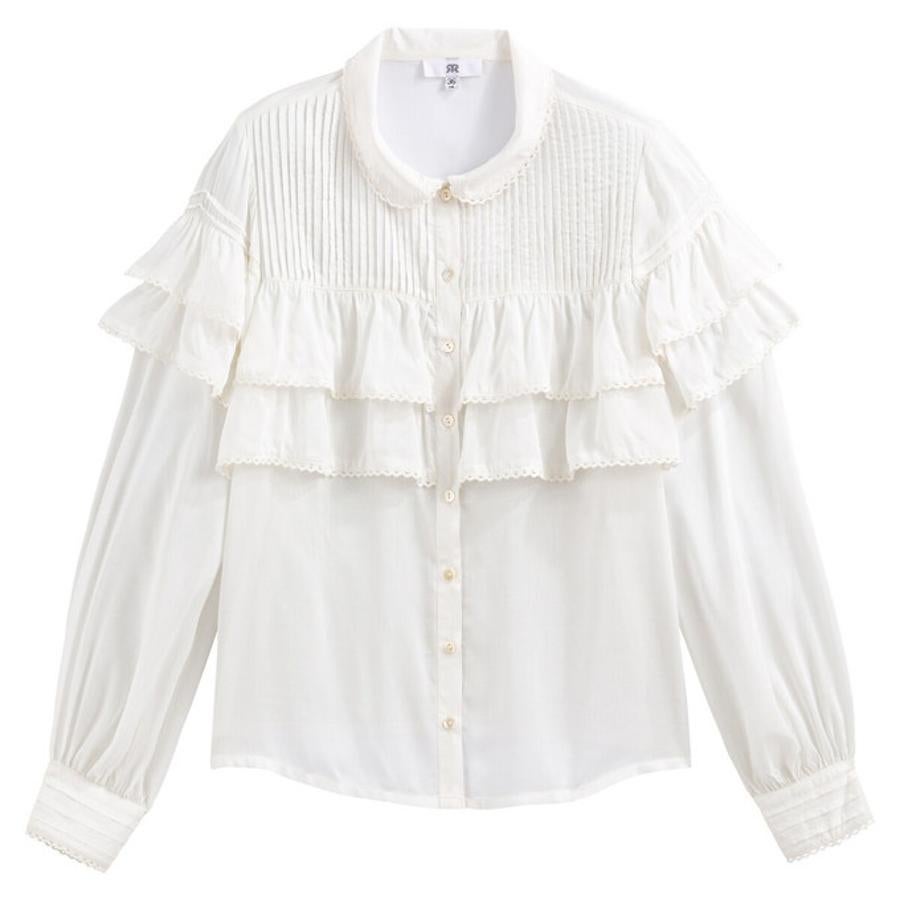 Camisa con volantes de manga larga, de La Redoute (27,98 €).