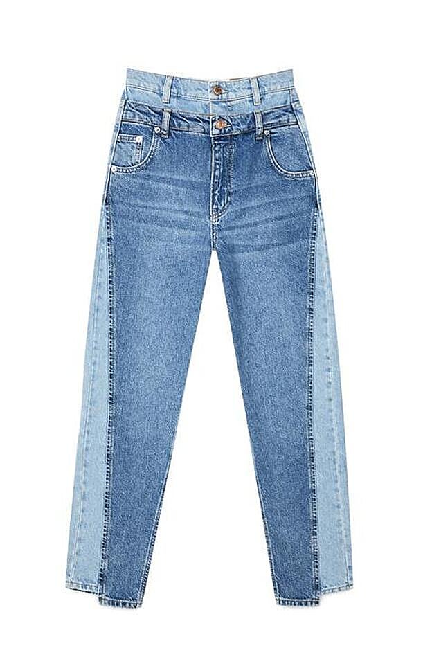 Con dos tonalidades de azul, doble cinturilla y detalles patchwork, estos pantalones denim piden ser los auténticos protagonsitas de nuestros looks.
