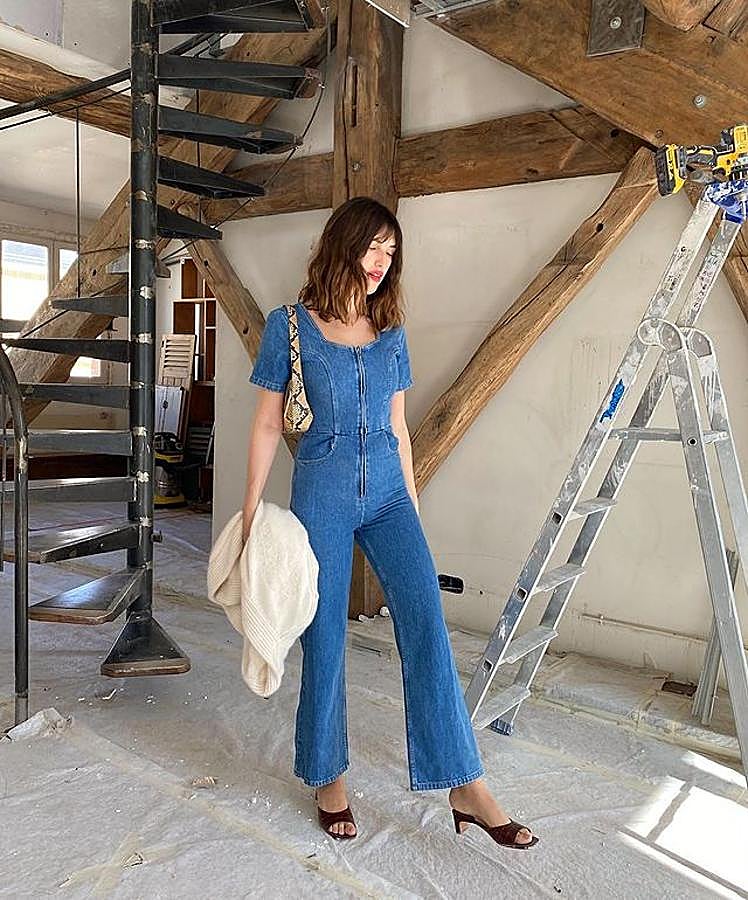 Mono vaquero +bolso con estampado naimal + sandalias "pala y talón"