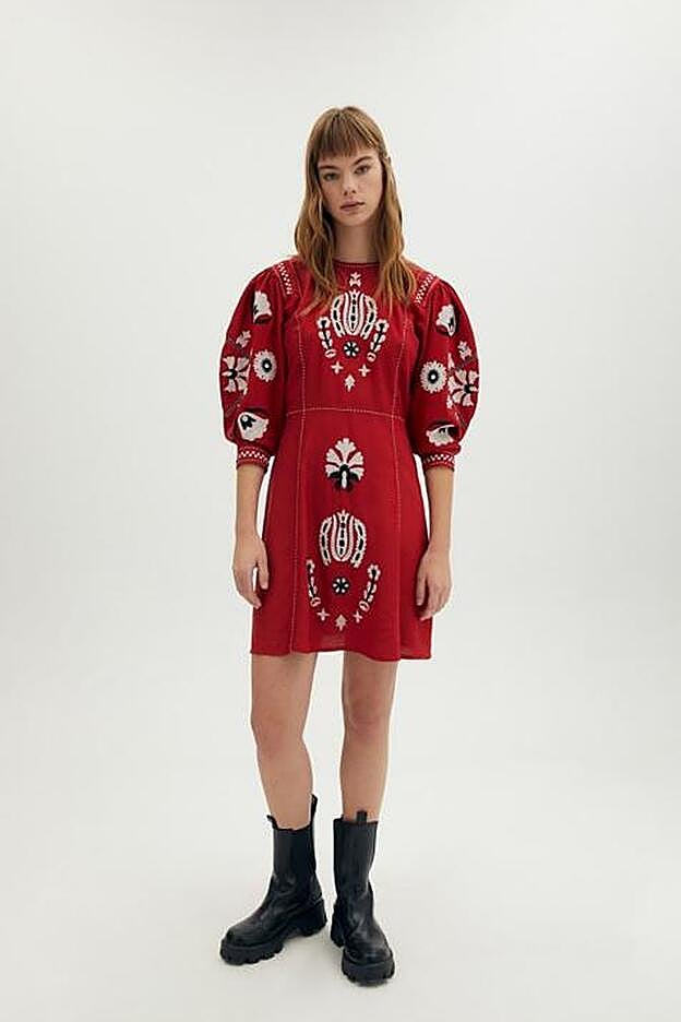 Vestido midi de manga abullonada de Sfera