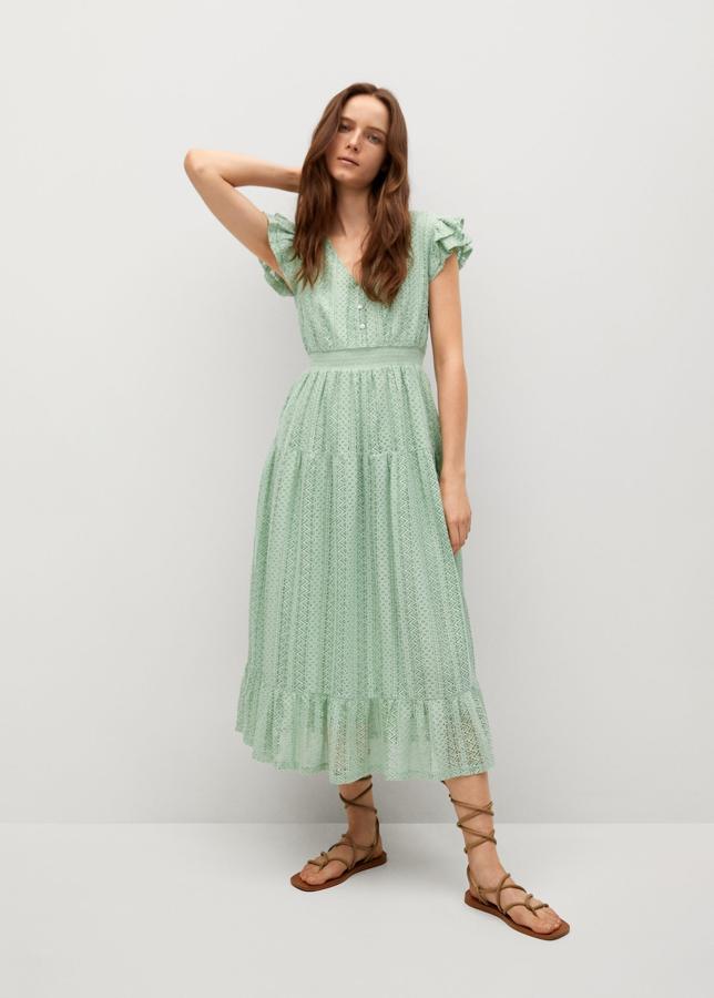 Vestido verde de largo midi de Mango (39,99 euros)