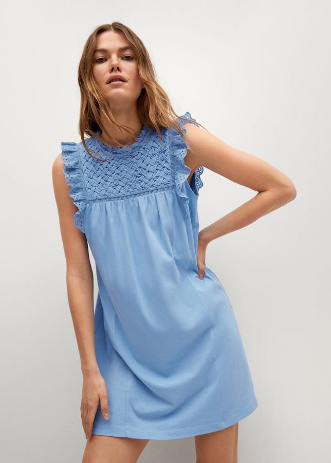 Vestido azul con trenzado en el pecho de Mango (25,99 euros)