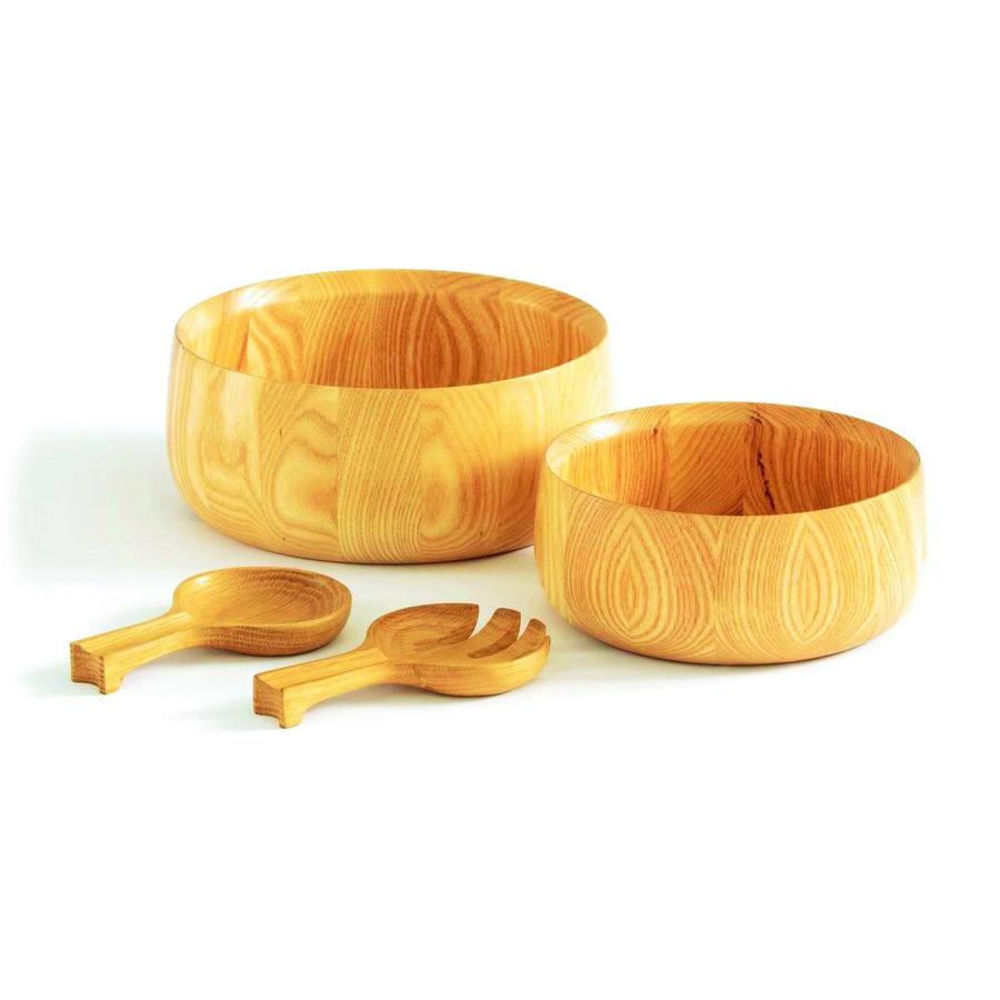 Ensaladera de madera (49,99 €) y cubiertos para servir (29,99 €), ambos de La Redoute.