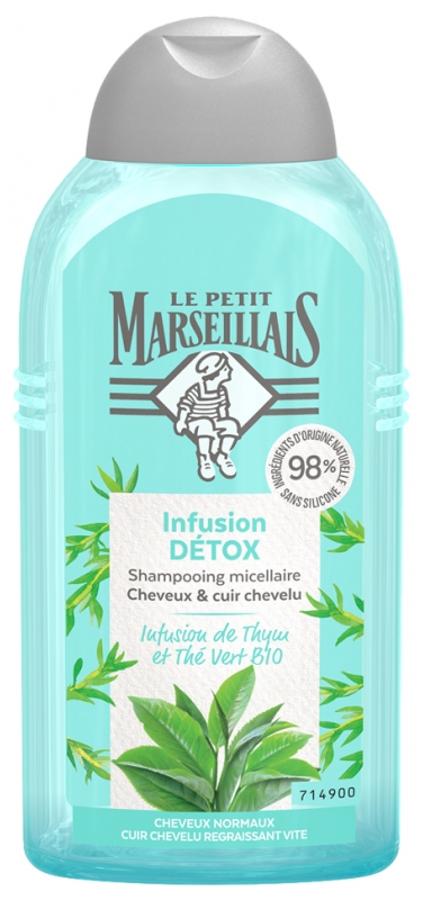 Champú Infusión Micelar Desintoxicante de Le Petit Marseillais es un champú que cuida el cuero cabelludo y el cabello normal. Se equilibra y libera impurezas y partículas contaminantes. Además, deja el cabello fresco y ligero y hace que se mantenga limpio por más tiempo (4 euros).