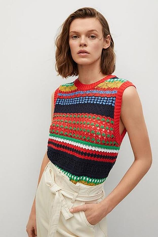 Chaleco de punto multicolor d ela nueva colección de primavera de Mango.