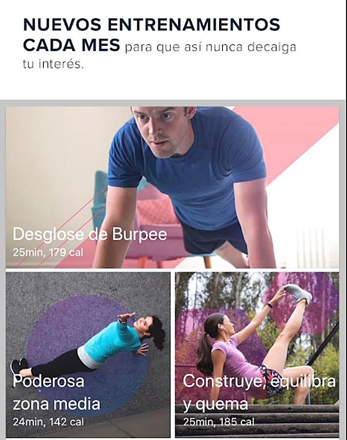 Los entrenamientos se ajustan según comentarios, metas y capacidades, casi como un entrenador personal. Los tiempos van desde los 7 a los 60 minutos y, además, puedes personalizar la música. La versión Premium te ofrece acceso a un programa exclusivo enfocado a conseguir tu objetivo.