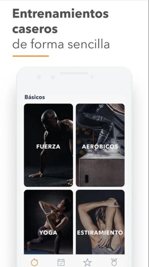 Puedes crear entrenamiento eligiendo entre fuerza, estiramientos, aeróbicos y yoga y seleccionando el tiempo que quieres dedicar (entre 5 y 60 minutos). Aunque puedes hacer una prueba, es una app de pago. Uno de los principales beneficios es que no necesitarás pesas ni otro tipo de aparatos para llevar a cabo las rutinas, pero si cuentas con mancuernas o bandas elásticas podrás encontrar también unas tablas específicas.