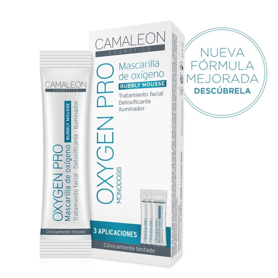 Oxygen Pro de Camaleon Cosmetics es un tratamiento que aumenta los niveles de oxígeno y elimina los residuos acumulados en las células de la piel. Una aportación extra de oxígeno que consigue retardar la aparición de los signos de la edad, favorece la cicatrización y regeneración de la piel y disminuye la aparición de acné. Su efecto efervescente aporta una sensación de frescor calmante para conseguir un aspecto más alisado y luminoso al instante (4,90 euros).