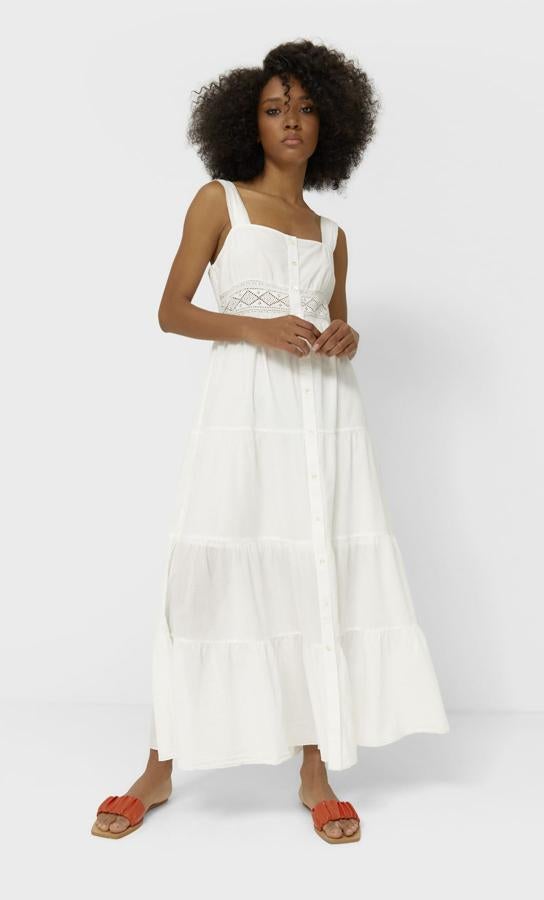 Vestido midi blanco de tirantes (rebajado de 39,99 a 19,99 euros).