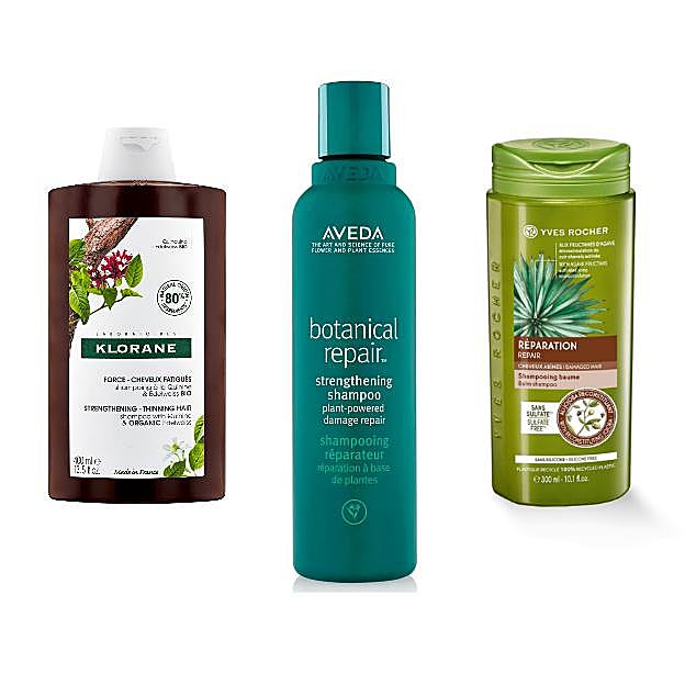 1. Champú fortificante a la Quinina y Edelweiss BIO de Klorane. 2. Botanical Repair Strengthening Shampoo de Aveda. 3. Champú en Bálsamo con Aceite de Jojoba de Yves Rocher.