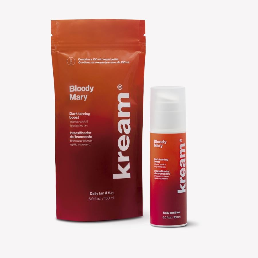 Bloody Mary de Kream es la loción perfecta para potenciar el bronceado y aplicar durante la exposición al sol. Su fórmula exclusiva y patentada intensifica la producción de melanina, sustancia responsable del morenazo mediterráneo que deja como resultado. Deja un bronceado rápido, intenso y duradero reduciendo la exposición de la piel al sol. Además, renueva la piel y la deja más suave y preparada para que los activos bronceadores actúen, además de recuperar la función barrera un 90% de manera instantánea gracias a la acción exfoliante y regeneradora del complejo probiótico (17,95 euros).