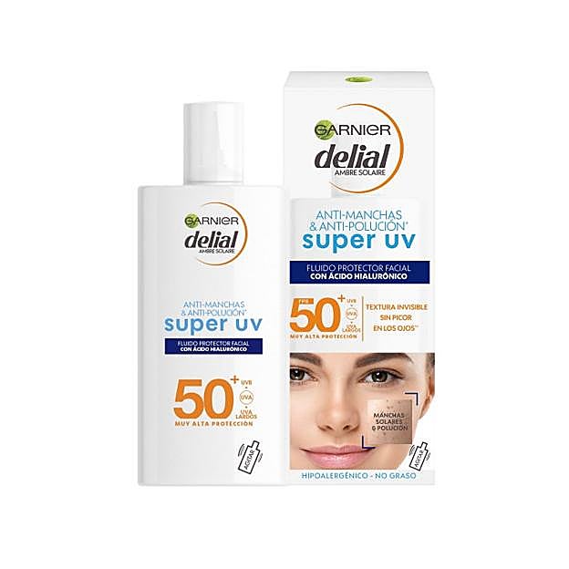 Delial Sensitive Advanced Crema Facial Anti-Manchas Super UV Fluid con Ácido Hialurónico de Garnier.