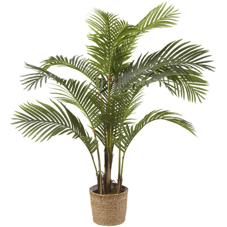 Areca artificial con maceta trenzada. Tiene unas dimensiones de 136x122 cm. Cuesta 89,99 euros.
