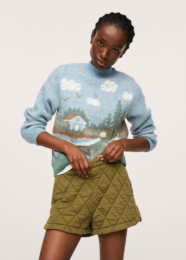 Las prendas de punto se reinventan una vez más y nos llegan cubiertas por estampados tipo paisaje, que nos recuerdan a nuestra inancia. Jersey de Zara (39,99 euros) 
