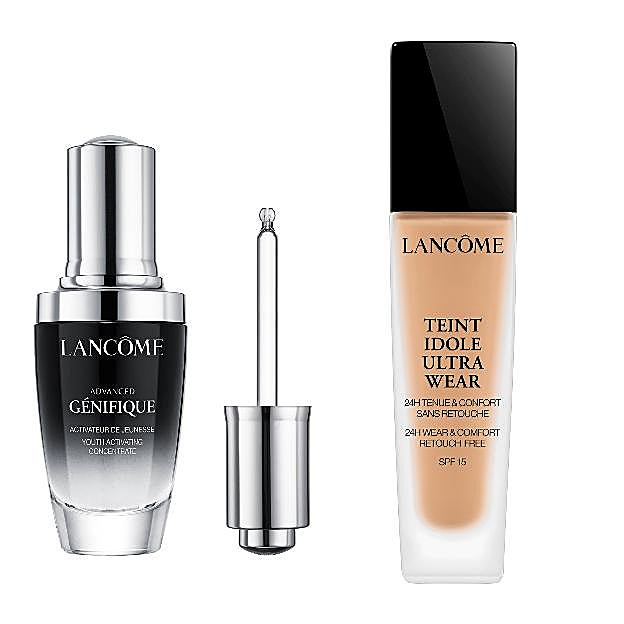 1. Sérum Advanced Génifique. (83 euros). 2. Base de maquillaje Teint Idole Ultra Wear (42 euros).