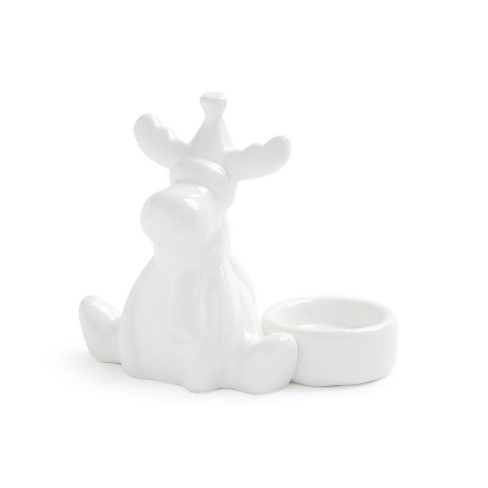 Este divertido portavelas de cerámica blanca con forma de reno cuesta 3 euros en Primark Home.