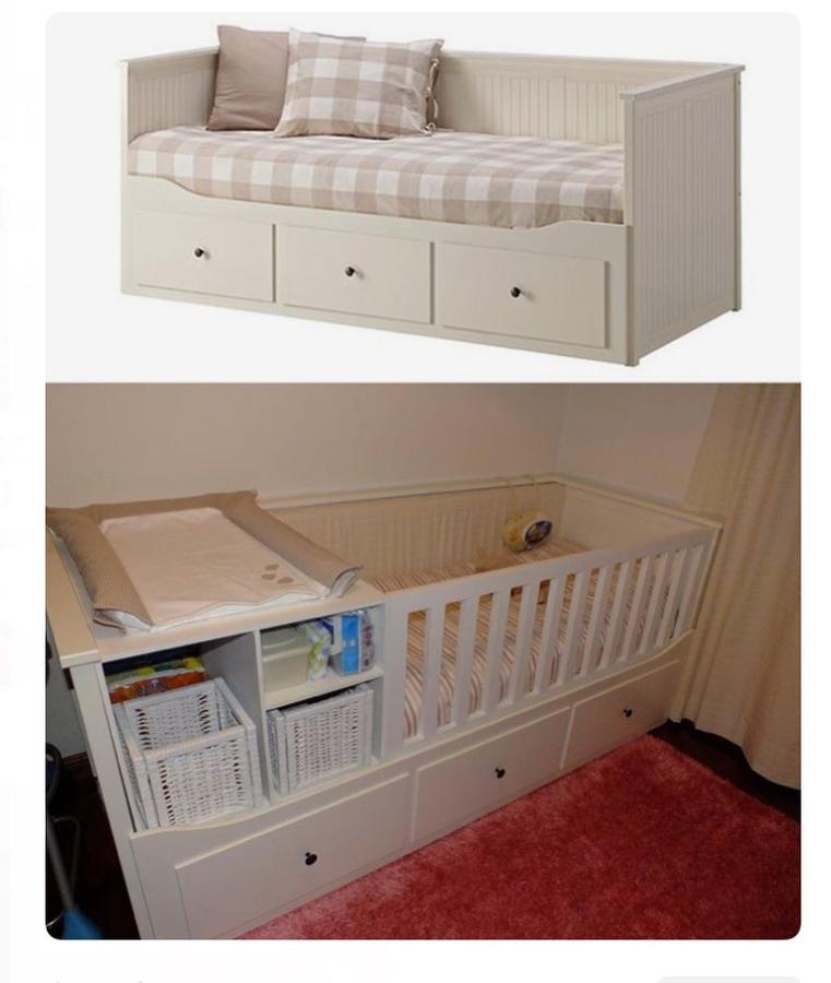 Con el diván Hemmes (299 euros) puedes crearte una cuna con cambiador para tu bebé, además de contar con tres cajones de almacenaje para guardar lo que prefiera. Una solución ideal si la habitación de tu hijo es pequeña. Además, tiene la ventaja de que, cuando crezca, puedes quitar la parte del cambiador y tener una cama.